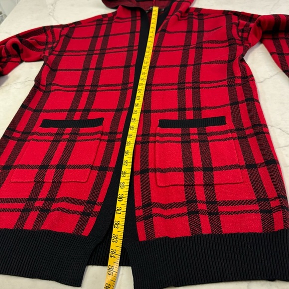 Fashion Open Front Long Red Sweater with Hood Size Large - Picture 6 of 9